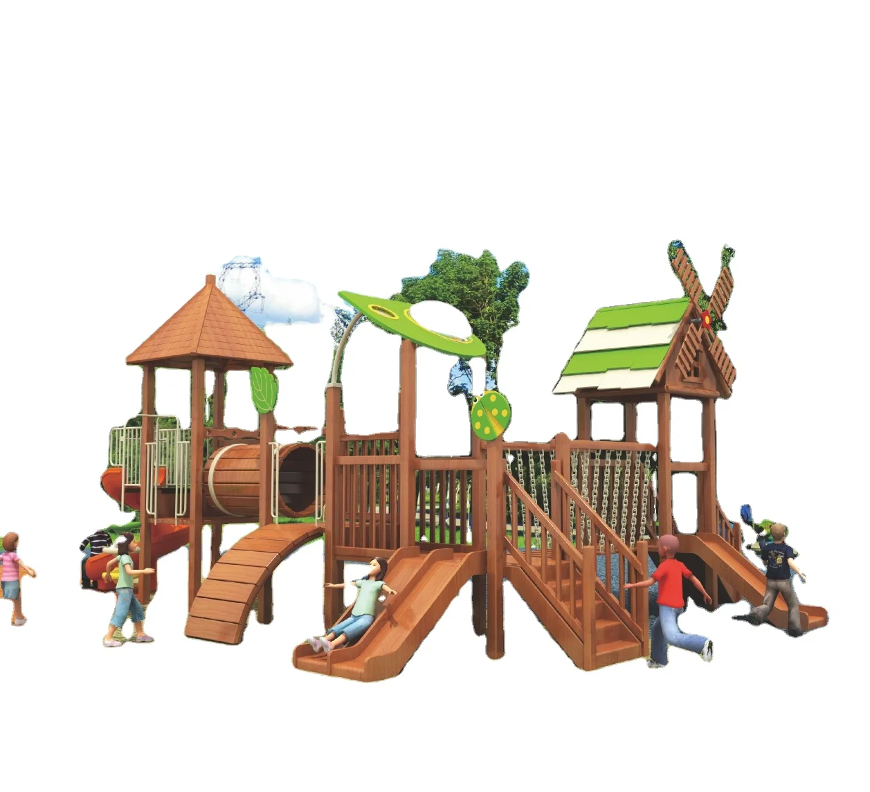 
Wonderful Big Slide Wood Playground Equipment Set Customized Design Amusement Park Slide For Sale 