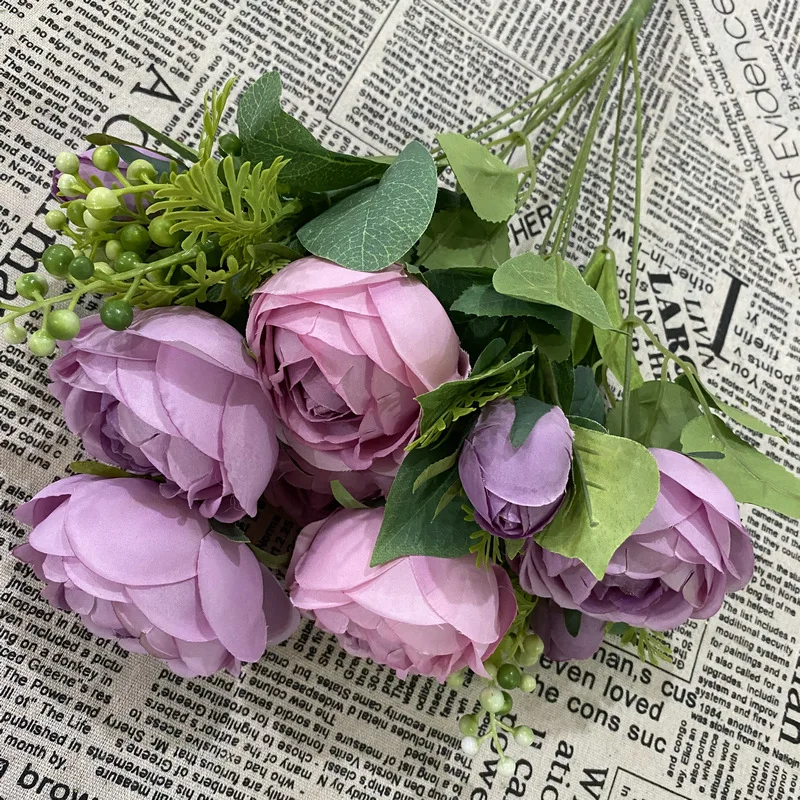 Spr Bridals Bouquet Wedding Reception Decoration Peony Artificial Single Flower Centerpieces Bouquet Silk Hydrangea Red Rose