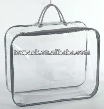 Texpack OEM Wire Steel Clear PVC Zipper Storage Bag packaging bags for quilt