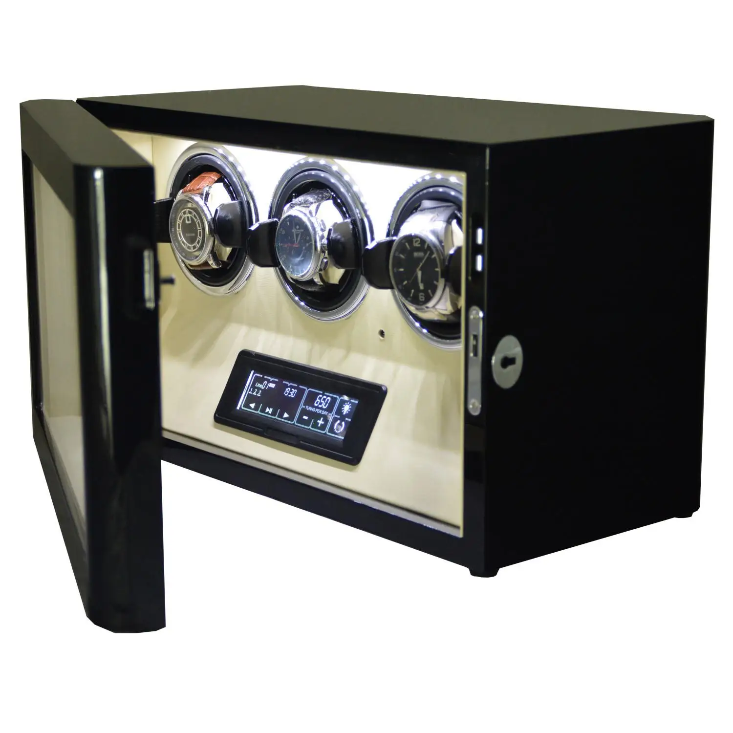 Goochy GC03-T85BW-L-AR 3 Slot All screen touch LED light personalized watch box case with Remote control