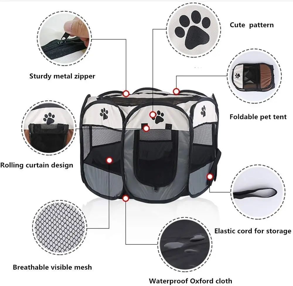 Foldable Pet Kennel Tents Mesh Shade Cover Outdoor Travel Camping Use Portable Pet Exercise Playpen