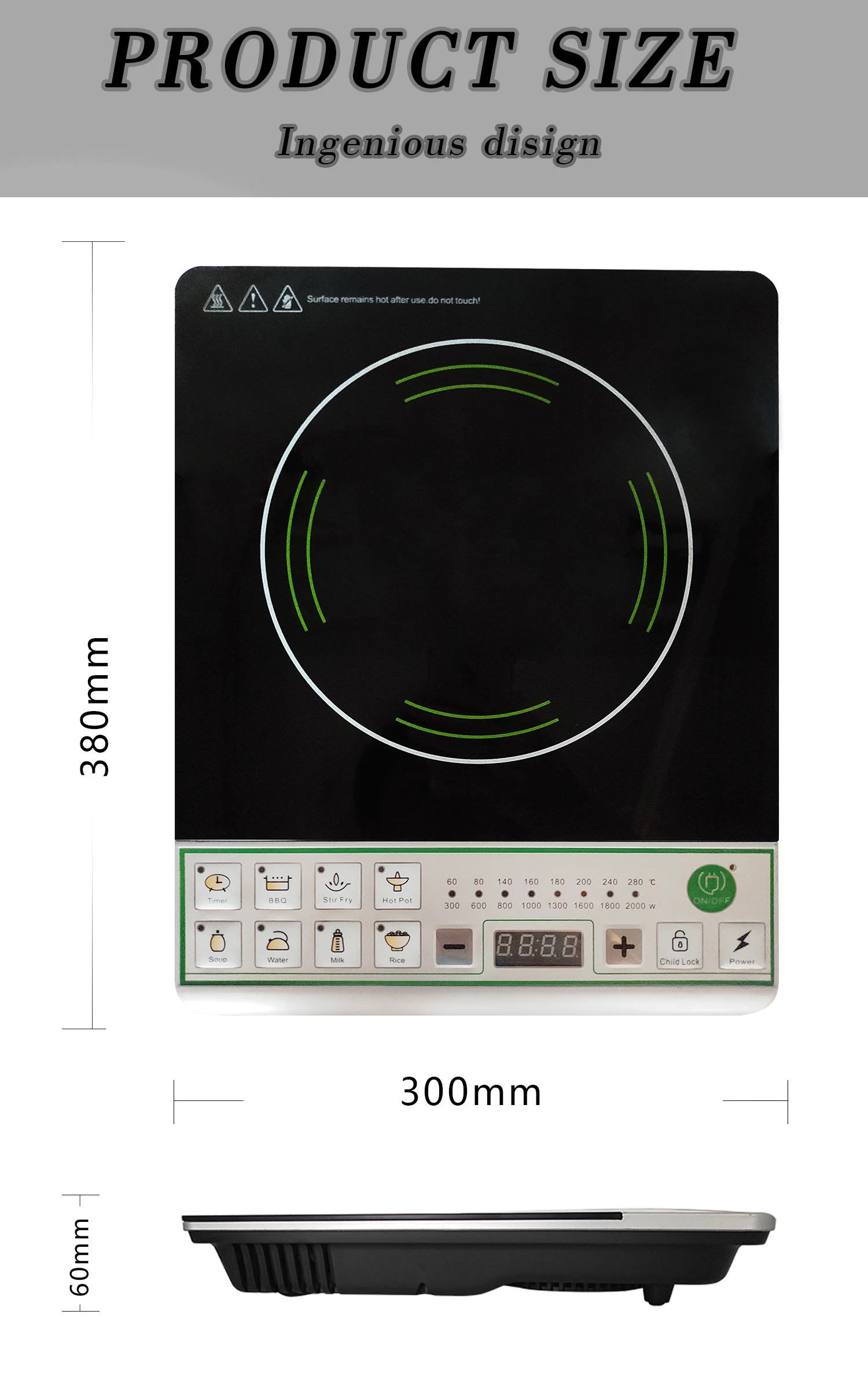 single high quality press button induction adapter plate 2000w power electric chula home use cooker with kc certified