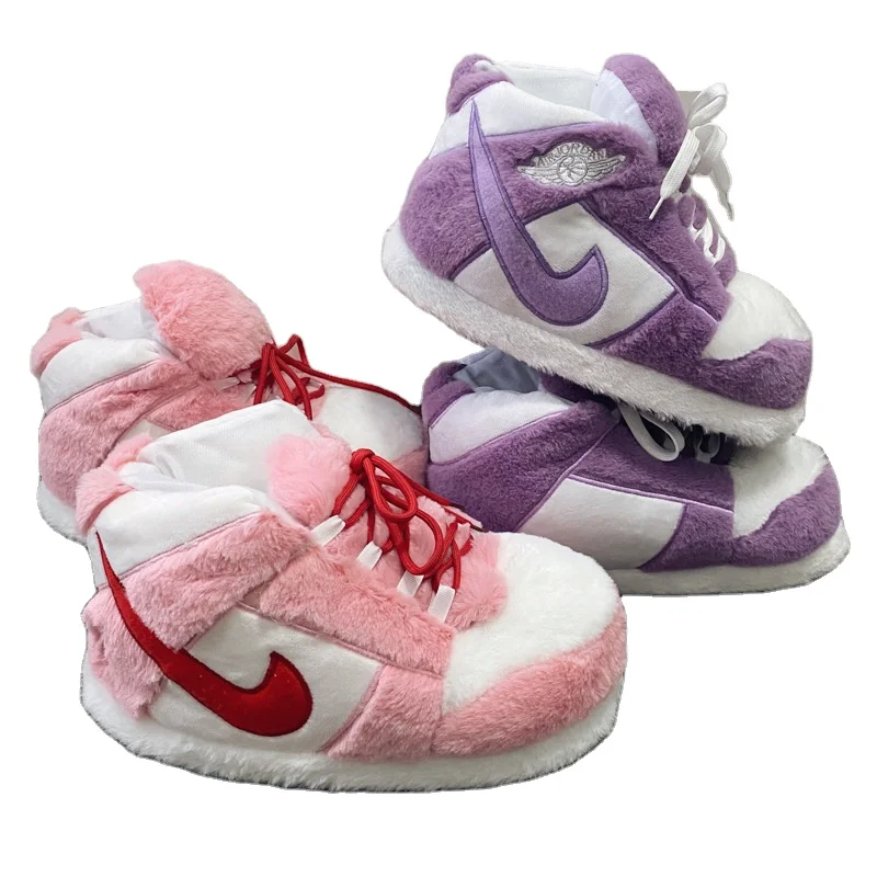 Winter Warm Plush Teenager Adult Indoor House Sneaker yeezy Slippers basketball Fluffy  Slippers