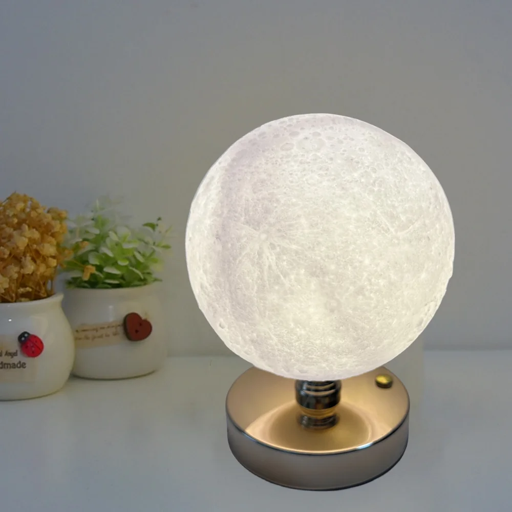 Creative Metal Table Lamp Moon Lamp Wireless Charging Touch Bar Ambient Light Bedside Desk Lamp Iron Night Light