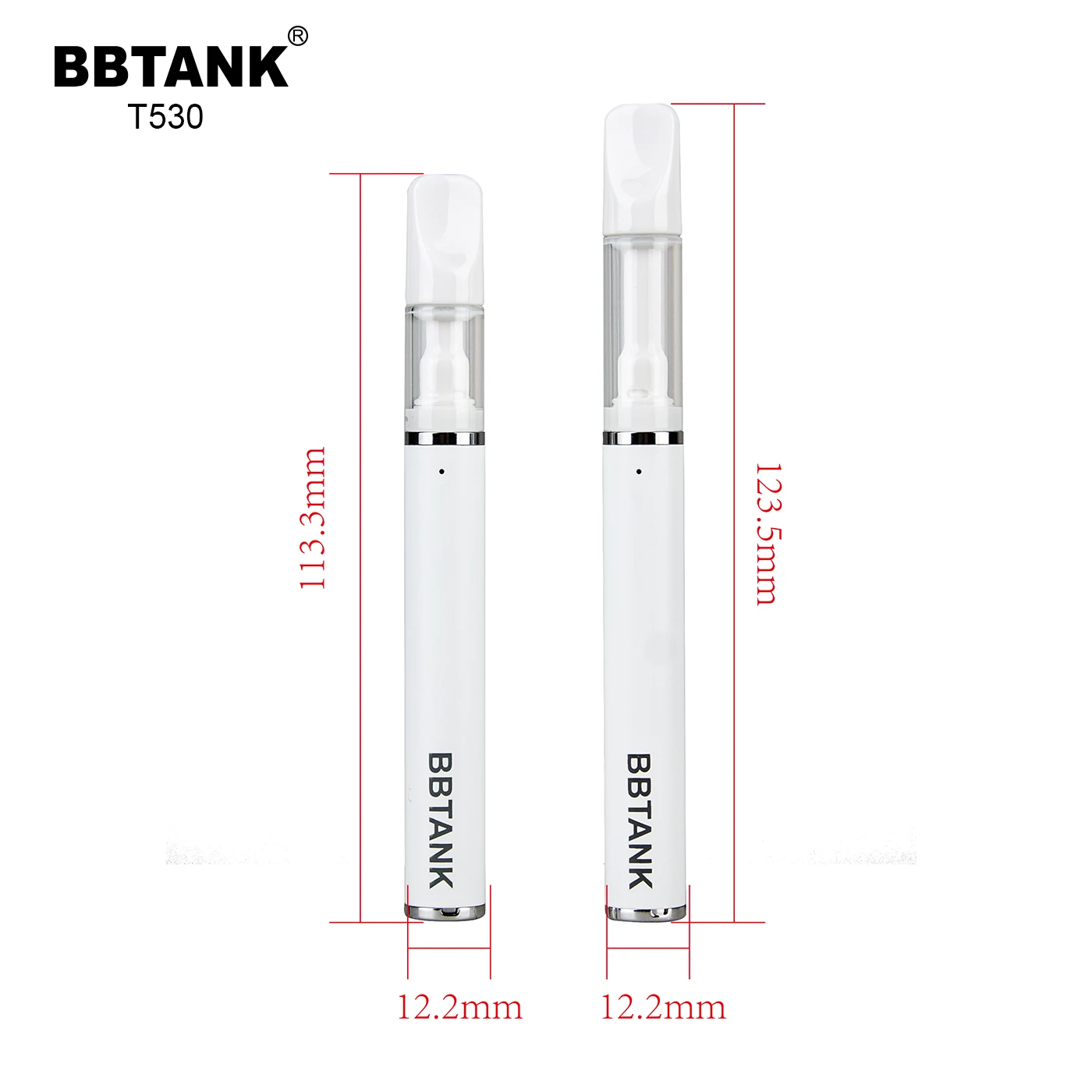 BBTANK T530  Custom White Portable CBD Oil Vaporizer Pen Full Ceramic 1ml CBD Vape Pen .5 ml Vape Cartridge