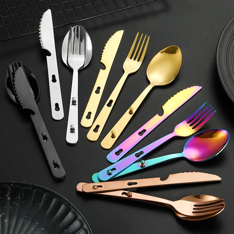 Summer Season Hot Selling Stainless Steel Outdoor Tableware Set Outdoor Packaging Knife Spoon Fork Set Picnic Tableware Set