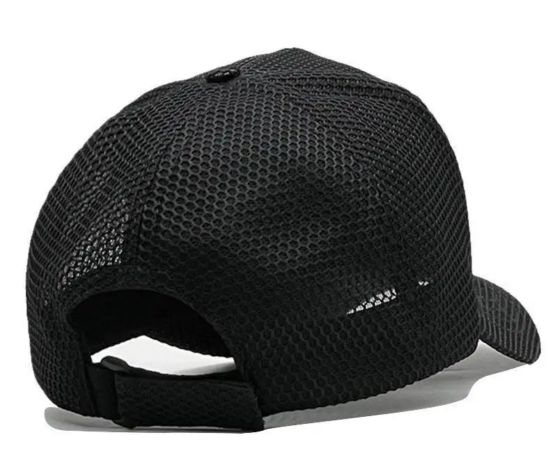 Custom 100% Acrylic Polyester Mesh Fabric Black Sports Hat 5 Panel For Fitted Blank Baseball Cap