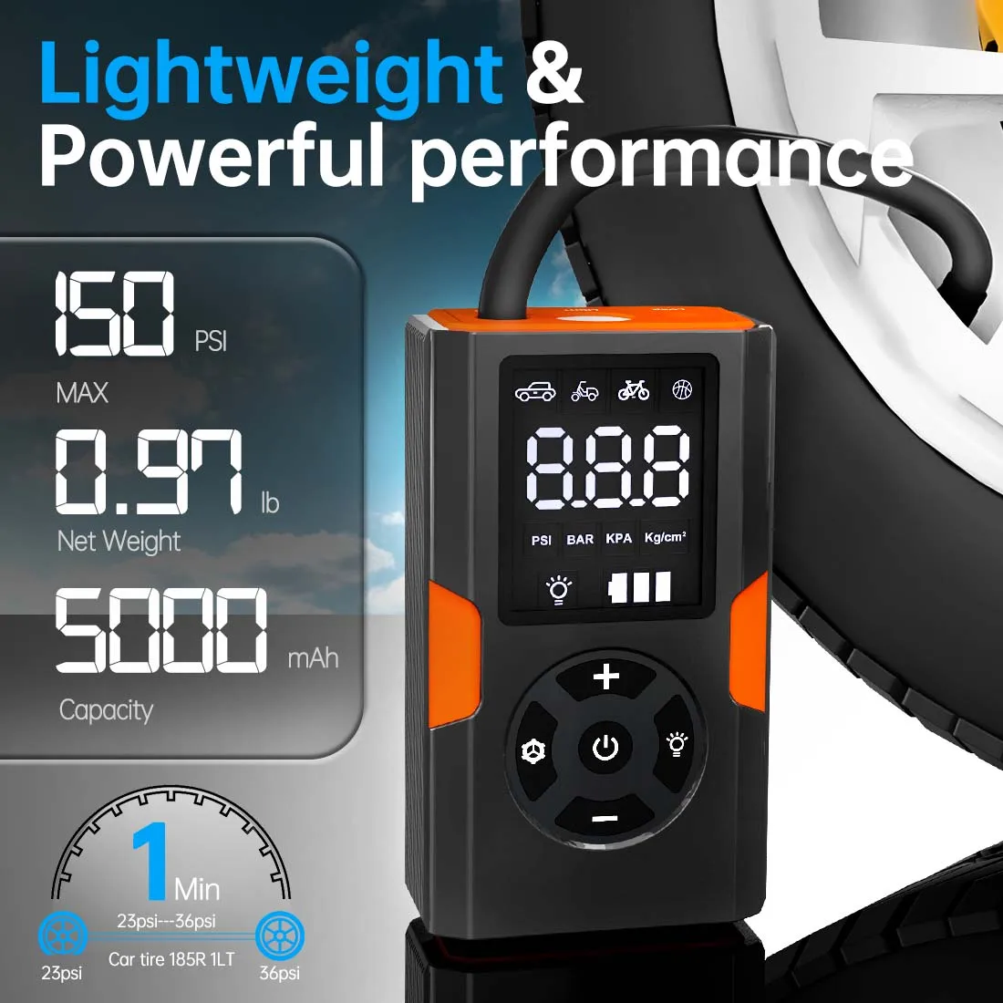 150PSI Portable inflator Intelligent tire inflator DC 5V motorcycle tire inflator