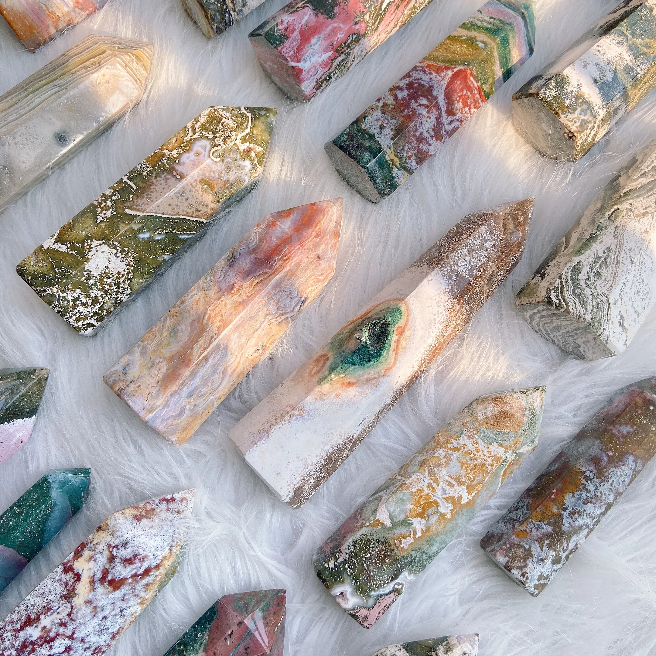 hot sale 2022 donghai crystal Superior Quality colorful ocean jasper oj tower  Energy healing Crystal Crafts points tower