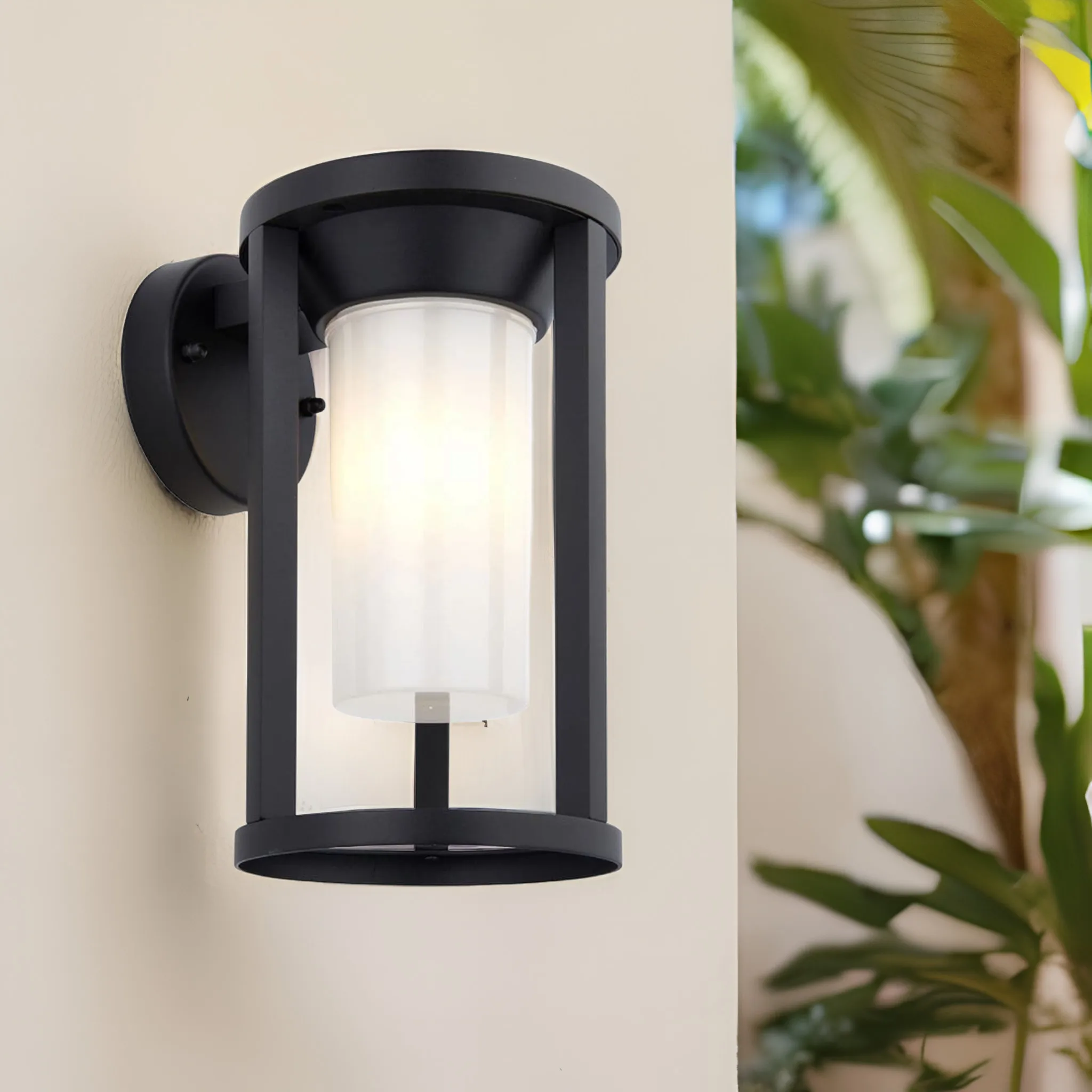 modern ip44 aluminum round single e27 box with frost glass shade e27 lantern wall light outdoor