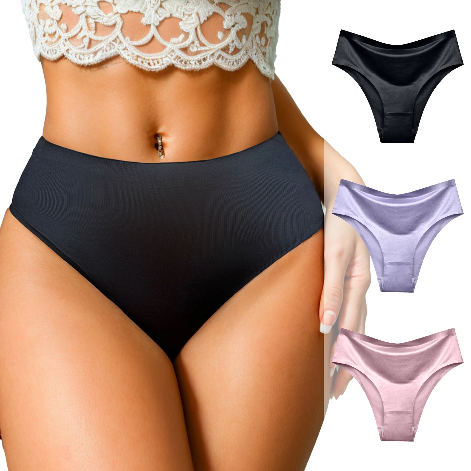 Manufacturer Supplier 3Pcs Female Traceless Panty Ladies High Waist Panties Laser Cut Seamless Underwear For Woman
