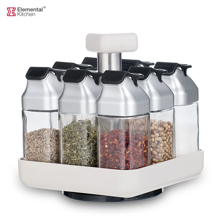 spinning countertop jar for kitchen condiments storage seasonings and spices pepper mills holder rack organizer