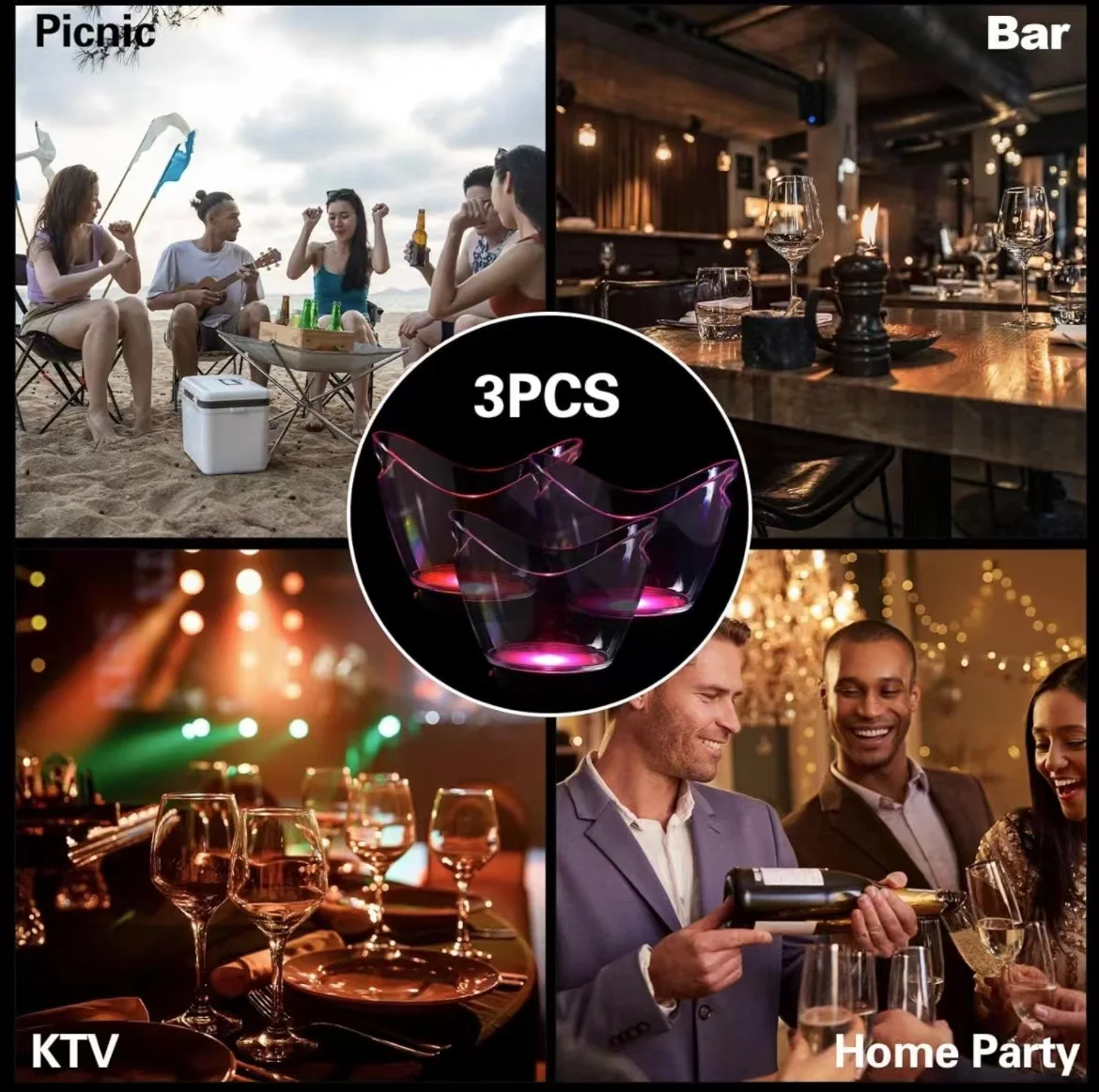 Factory Manufacturer wholesale 5L capacity dry battery colorful transparent custom logo Led Ice Bucket