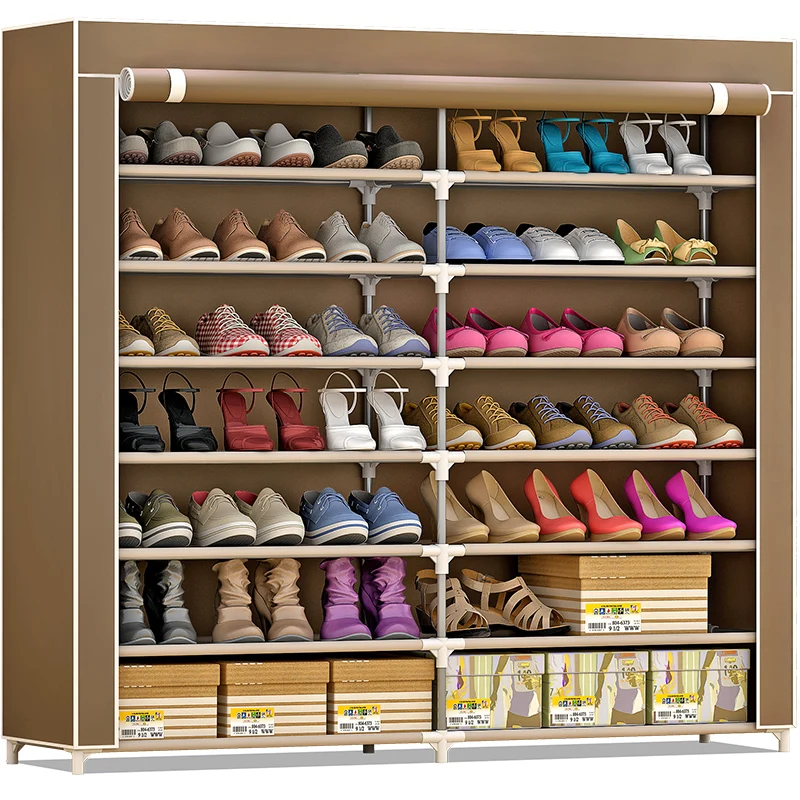SuoErNuo 2 rows of 7 layers of 14 cloth shoe cabinet entryways shoe rack home non-woven space saving fabric shoe rack