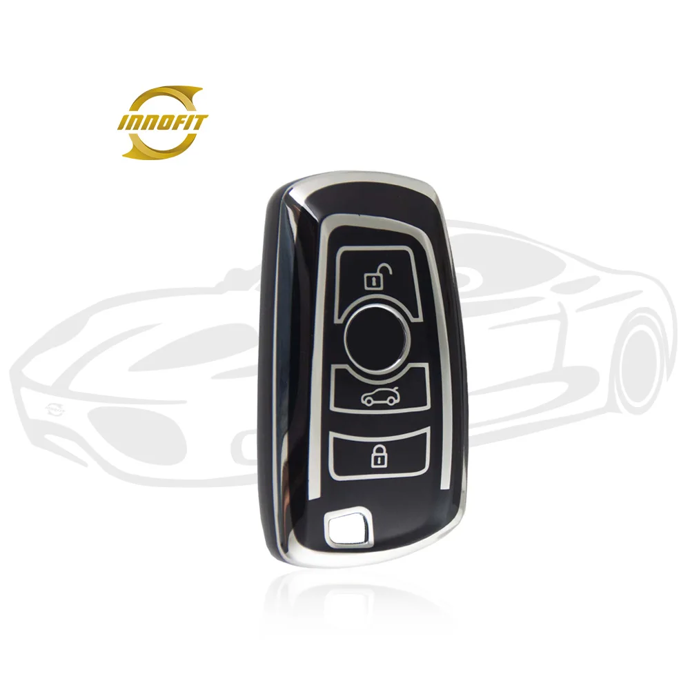 Innofit BMC3 Car Key Shell TPU High Quality Factory For BMW Series 5 3 New Fashion Simple Silver Edge Auto Accessory