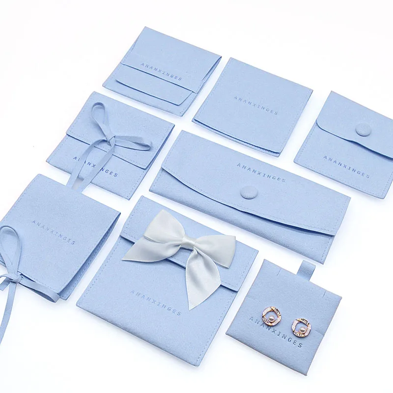 Custom Logo Printed Small Envelope Flap Package Pouch cover bags for jewelry Luxury Microfiber Necklace Jewelry Bag