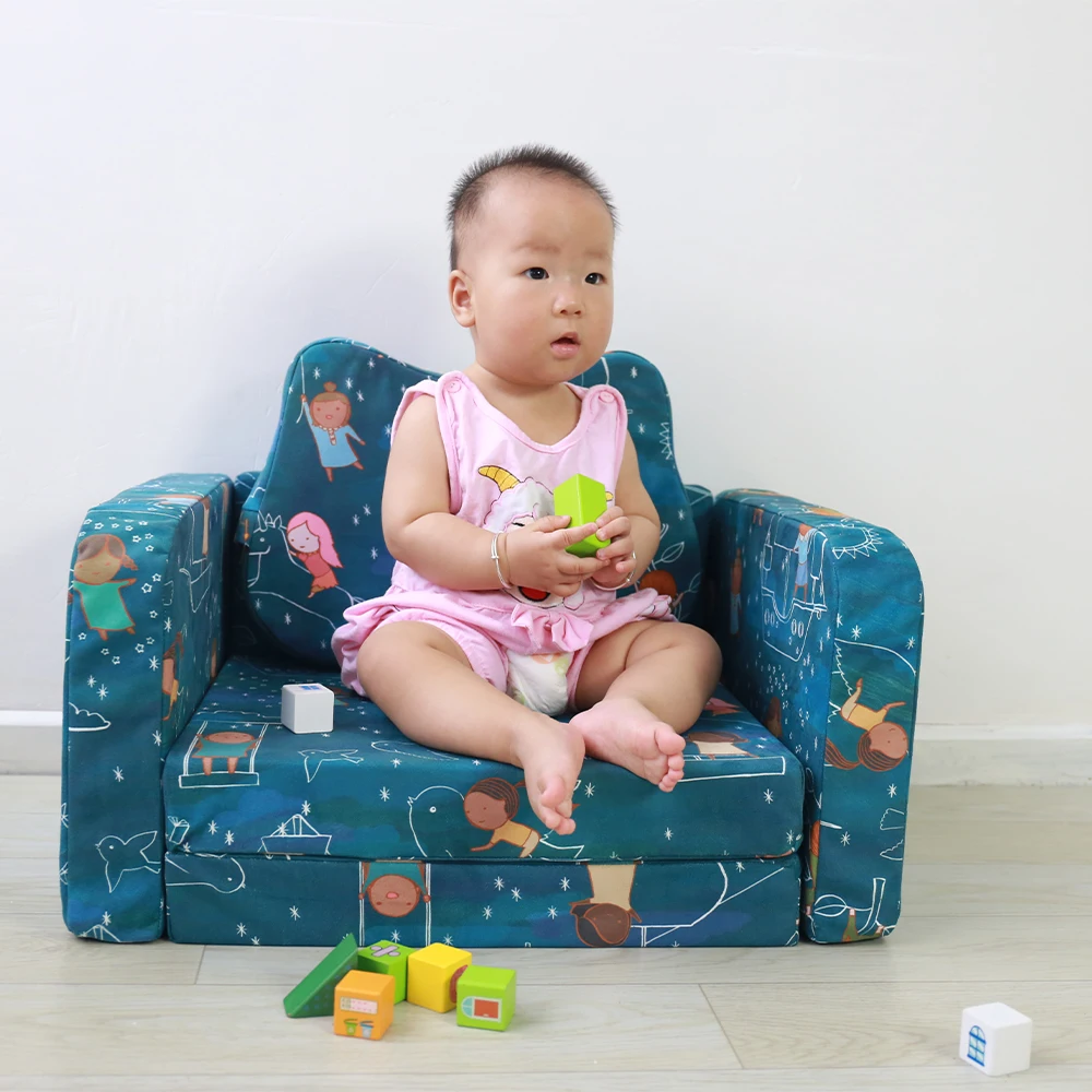 Soft Comfortable Kids Flip Foam Sofa Mini Baby Chair Sleeping 2 in 1 Toddler Couch Folding Children Sofa