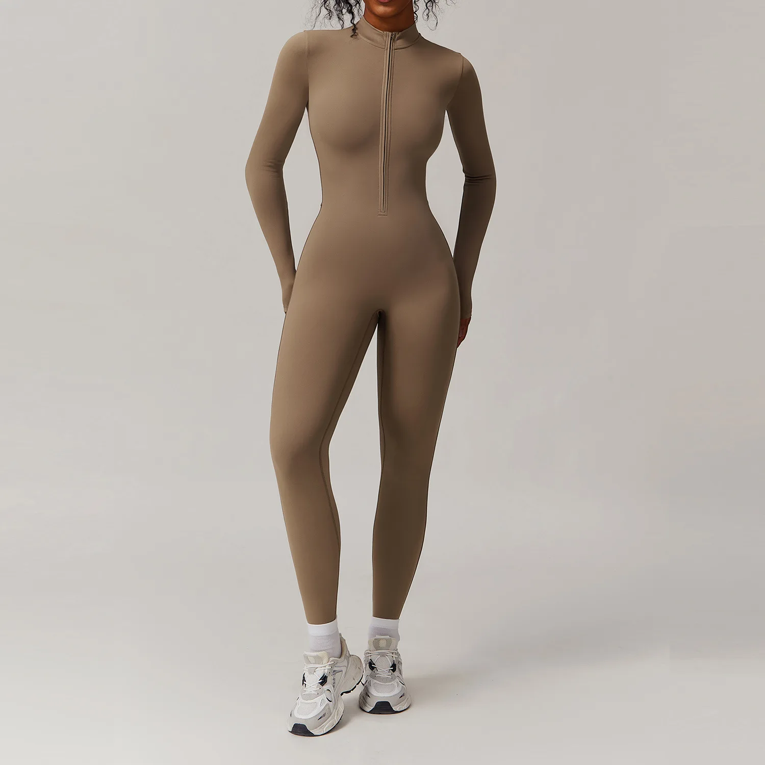 Sports Bodysuit & Jumpsuit Tight Fleece-Lined Yoga Jumpsuit Outdoor Warm Running Fitness Zipper Naked Design