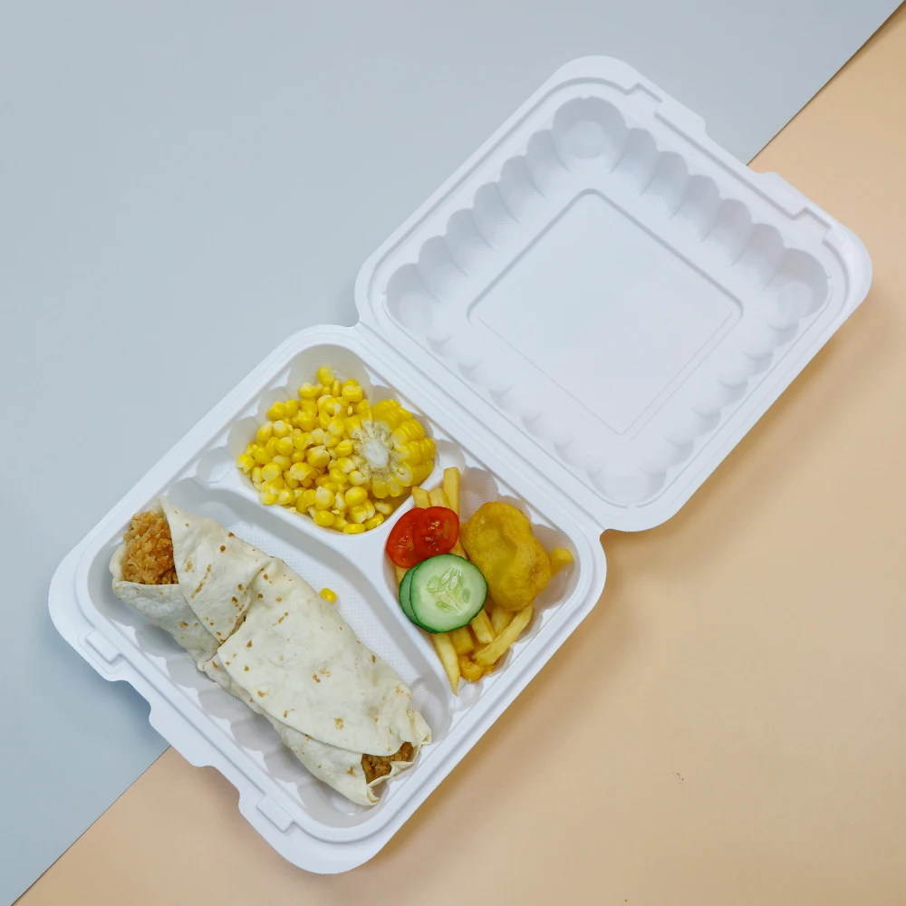 9 In 9 3 Compartment Food Container Hinged Lid Container Biodegradable Food Packaging Plastic Burger Box