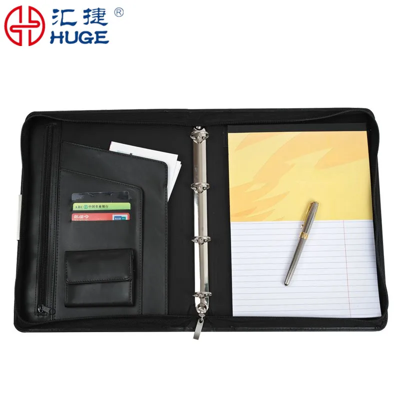 Best quality a4 leather pu zipper portfolio business file folder
