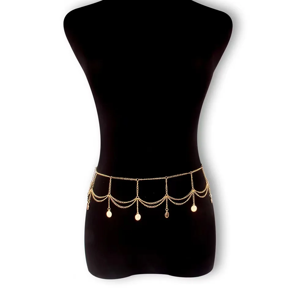 Женский пояс в стиле панк, золотая цепочка на талию из сплава, Ювелирное Украшение для тела, цепочка для монет из нержавеющей стали
