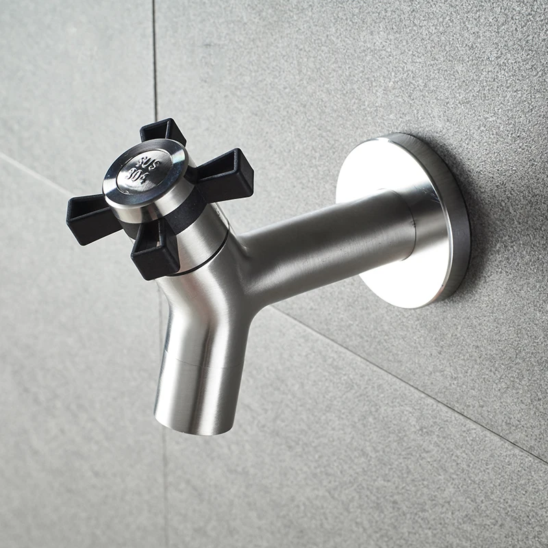 Black Single Cold Tap Wash Basin Tap High Quality Sanitary Ware 304 Stainless Steel Tap