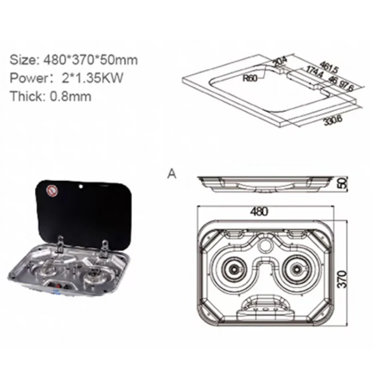 Factory direct sell stainless steel RV caravan gas stove motorhome gas cooktop with 2 burner