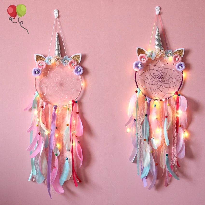 Led Dream Catcher With Lights Unicorn Dreamcatcher For Sweet Girls Kids Bedroom Wall Decoration Z01-2