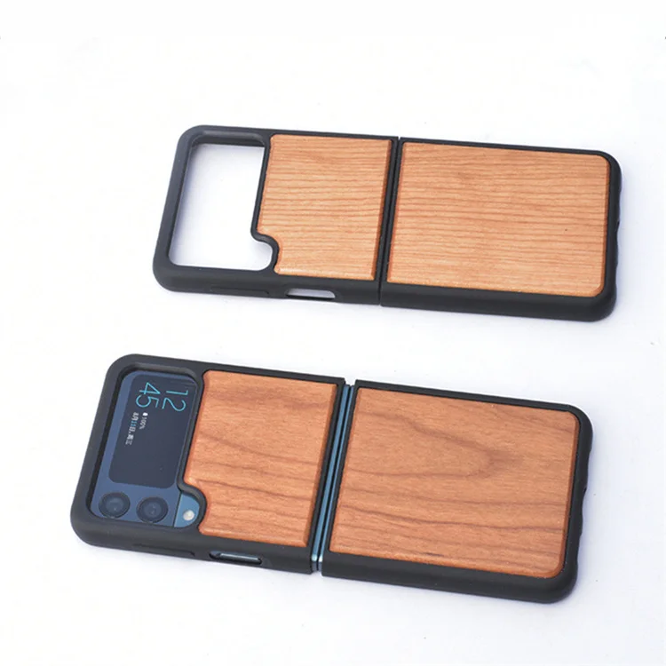 Original Quality Natural Real blank cherry wood cell Phone case for galaxy z flip 5 case