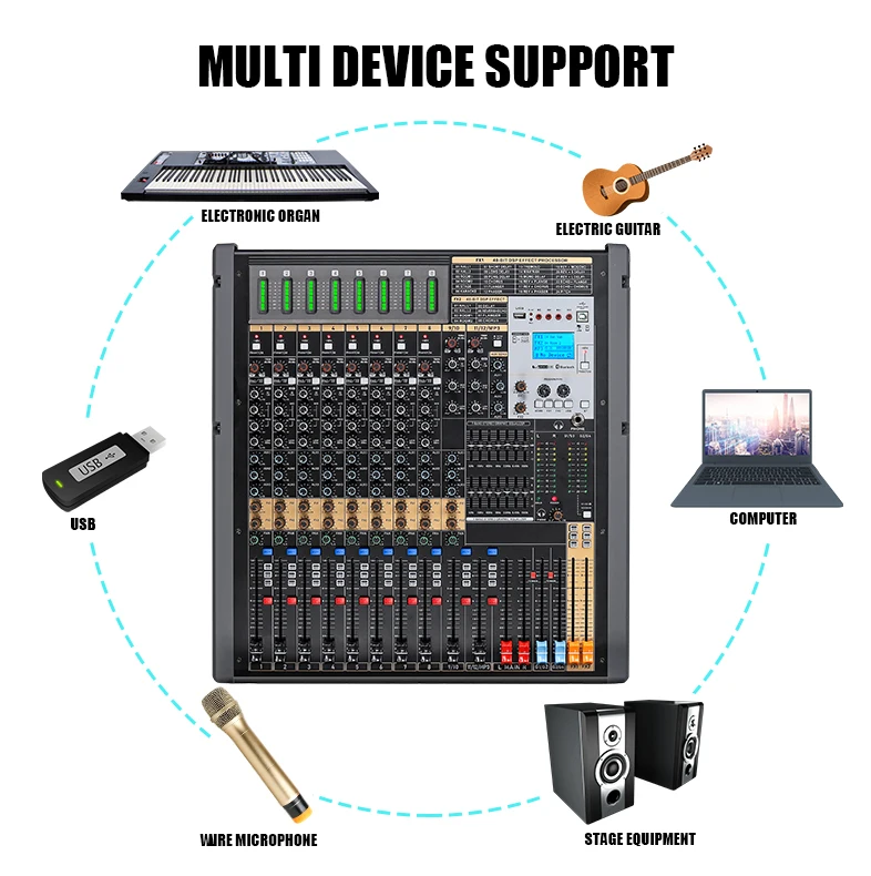 TFB-12  Professional 12 channels main out-put  audio mixer effect sound mixer dj console usb interface controller