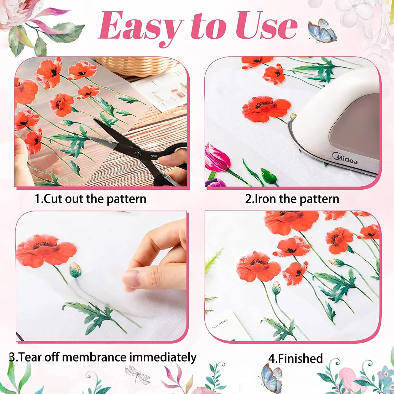 Factory Custom Designs Wild Flower Heat Transfer Iron on Stickers Appliques for T Shirt Jackets DIY Art Decoration