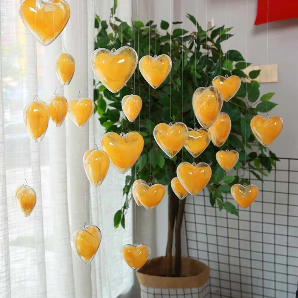 Transparent Heart Shape Balls Plastic Fillable Baubles Wedding Party New Year Ornament Hanging Spheres Christmas Tree Home Decor
