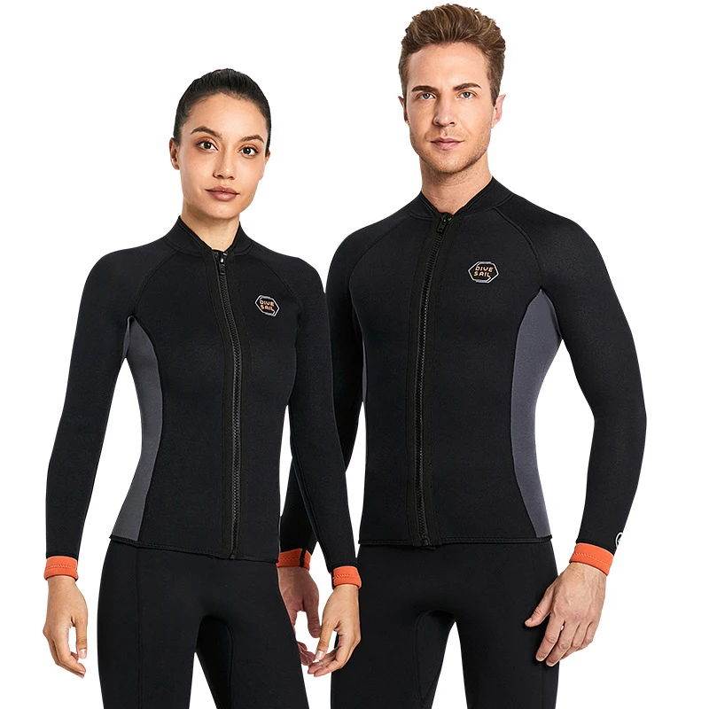mens womens 3mm long sleeve front zipper wetsuit top triathlon triathlon shorty diving suit warm and cold-proof surfwear