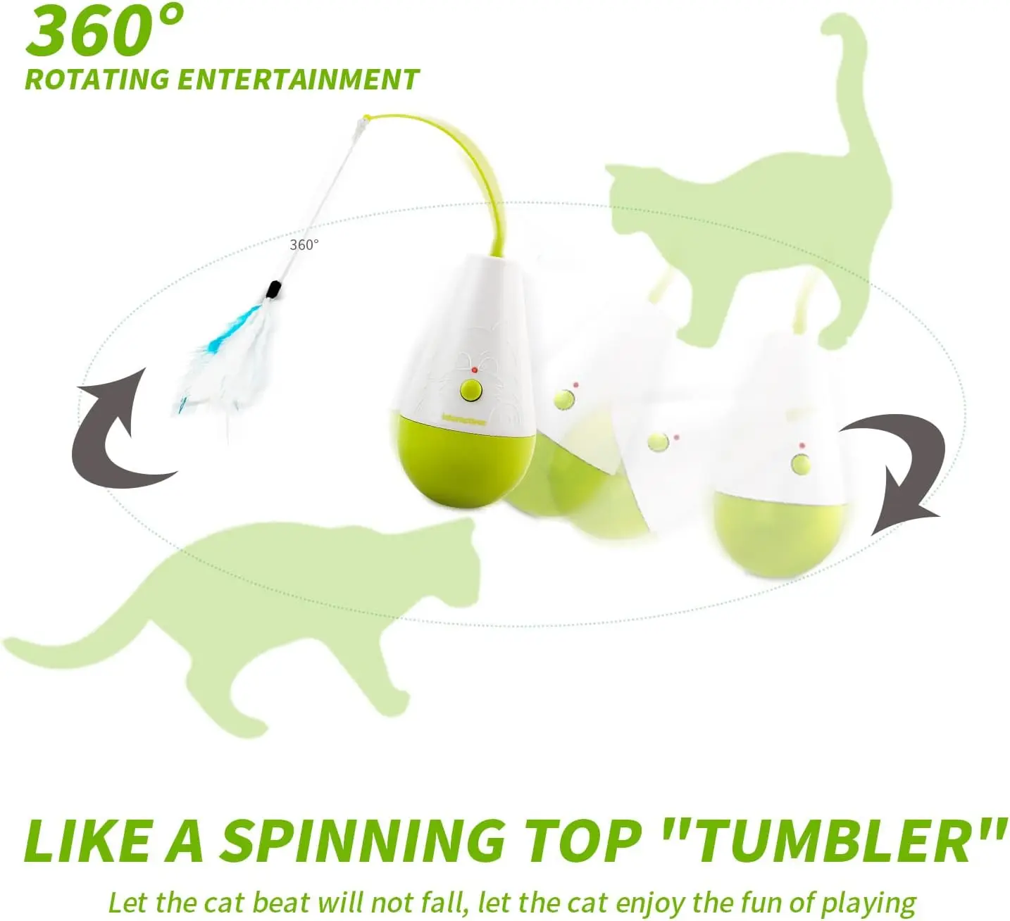 AFP Interactive Electric Cat Tumbler Toys With Rotating Natural Feather Automatic Cat Feather Teaser Toys For Cat Daily Playing