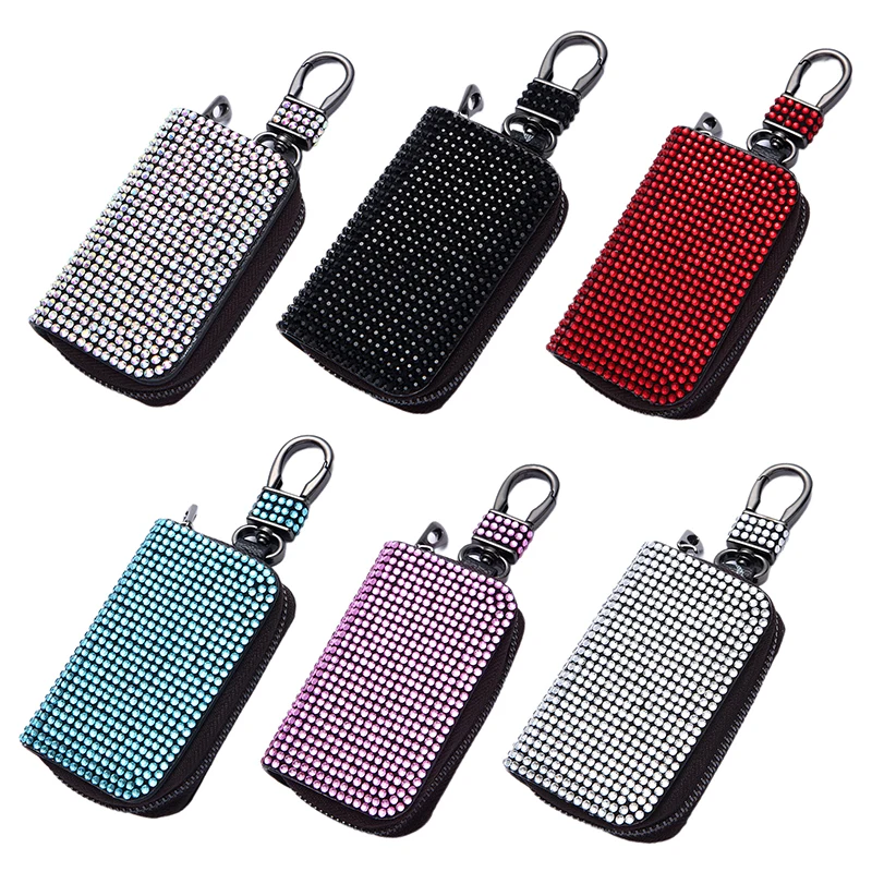 High Quality Creative Car Accessories Keys Holder Cars Full Diamond Bag Keychain For Women Leather Decoration Protective Cover