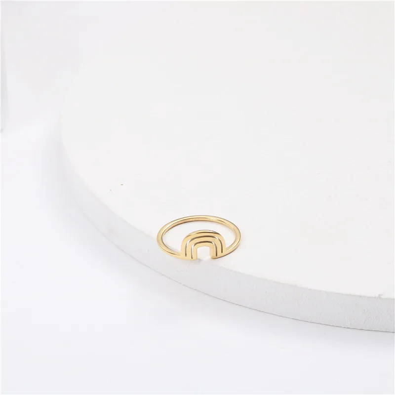 High End 18K PVD Gold Plated Geometric Cute Rings for Women Trendy Stainless Steel Jewelry Wholesale