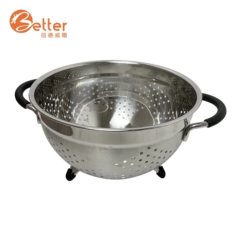 Custom Fruit Vegetable Pasta Large Stainless Bowl Steel Basket Strainer