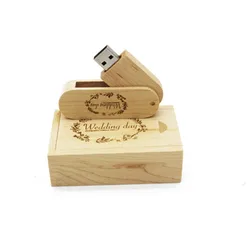 Rotating wooden U disk 32g exhibition gift creative rotating bamboo U disk lettering laser logo