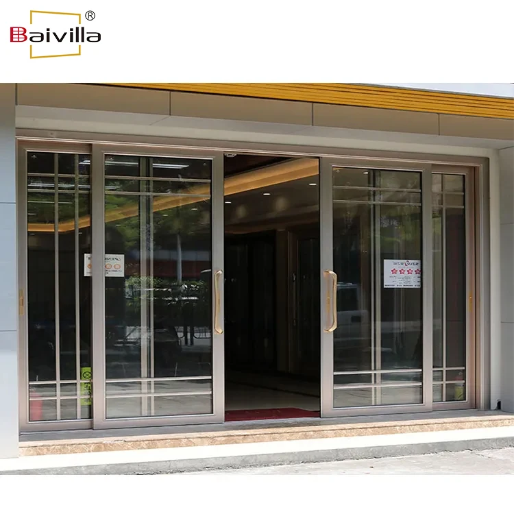 Exterior auto open close slide doors design modern commercial tempered glass smart automatic sensor sliding door system