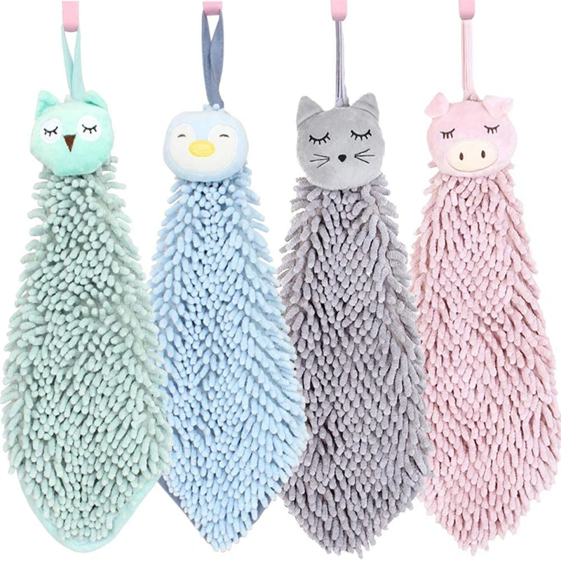 OEM Factory Wholesale Chenille Soft Hanging Hand Towels, Funny Bear Absorbent Thick Towel