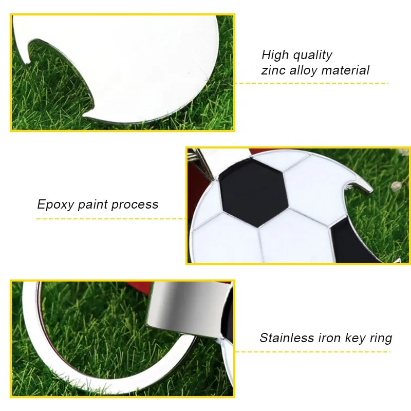 bottle opener keychain soccer ball shape promotional crisite metal key chains  key rings key metal keytrain