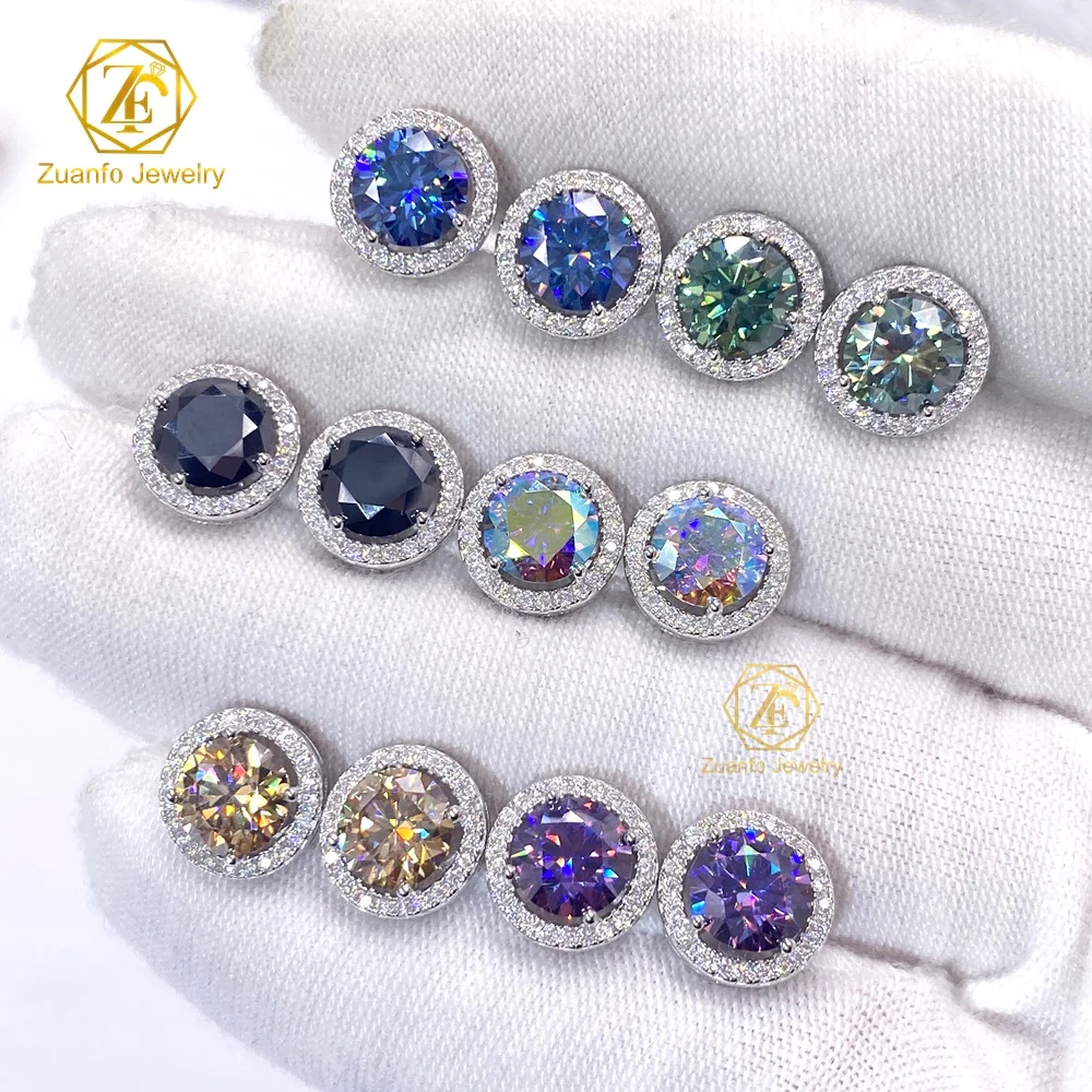 Fine Jewelry Women Luxury Gold Plated 925 Sterling Silver Iced Out 1CT 6.5mm VVS Moissanite Diamond Halo Stud Earrings