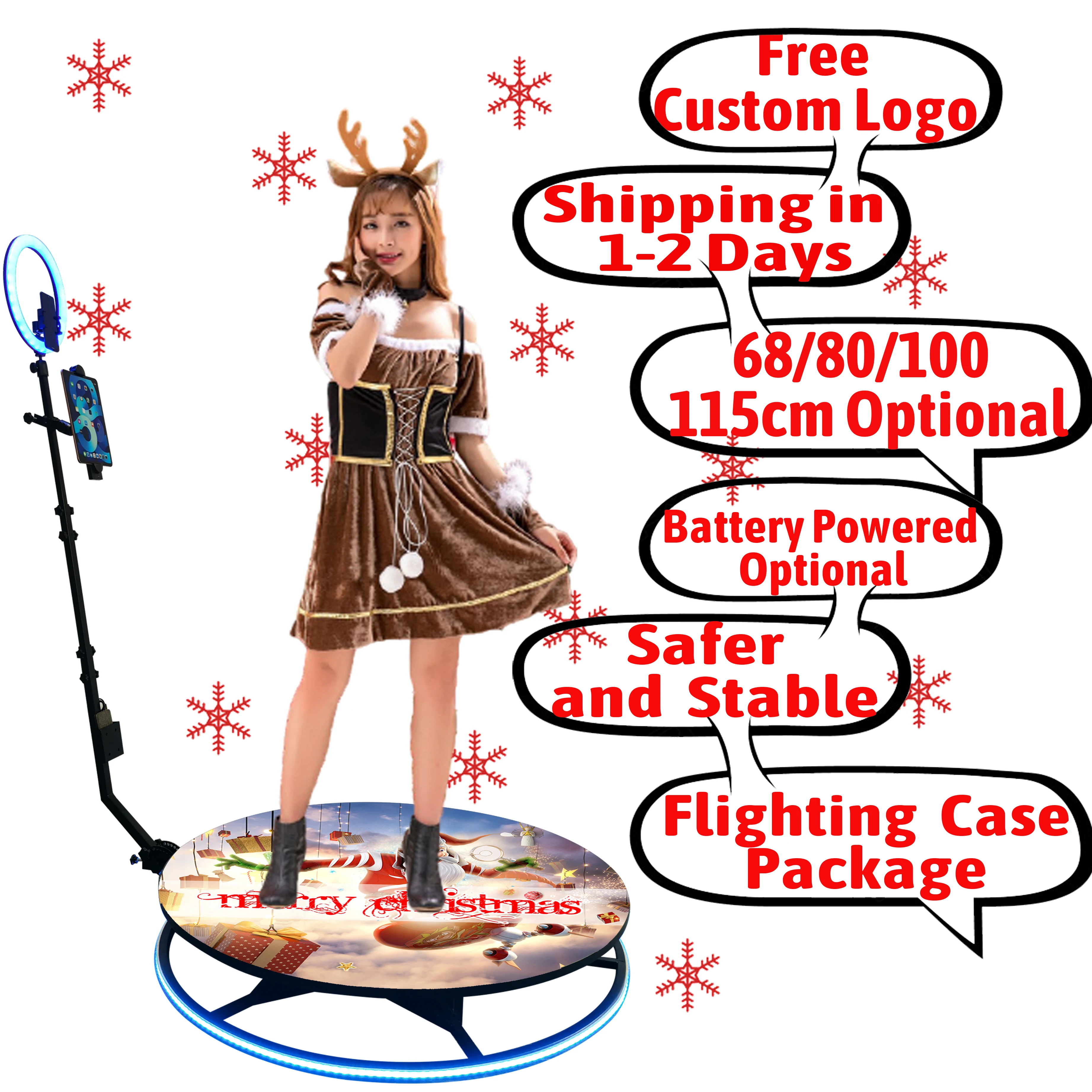 68cm automatic spin 360  portable photo booth Fill light machine camera ipad selfie video Free accessories