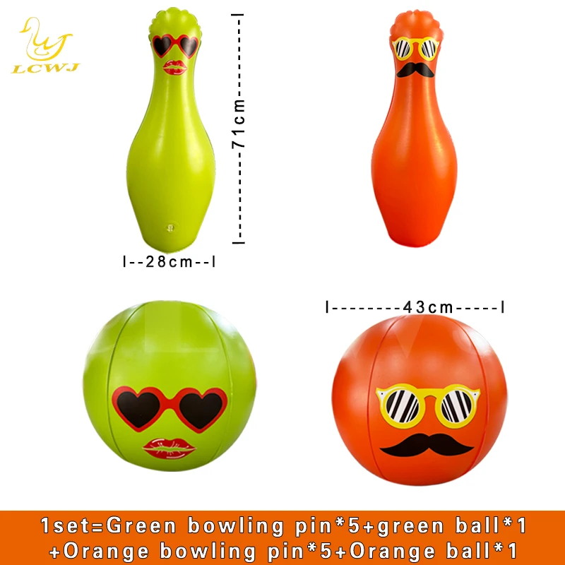 LC Colorful Fun Big Yard Outdoor Games Jumbo Bowling Ball and Pins Inflatable Kids Bowling Set