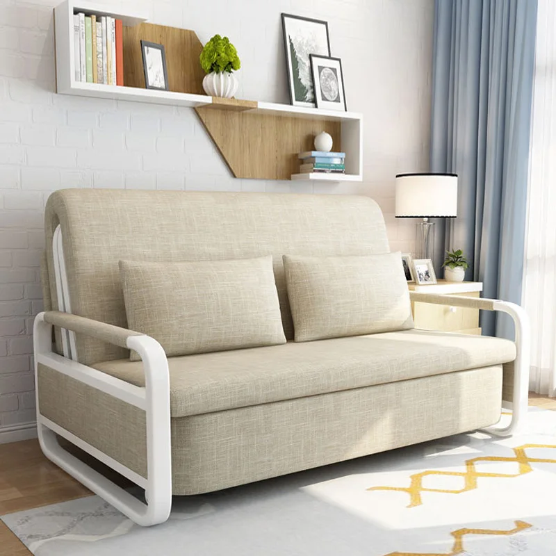 XINSHIYI Foldable Sofa Manufacture Modern Metal Frame Folding sofa Bed chair  Linen Fabric Upholstery Sofa Bed