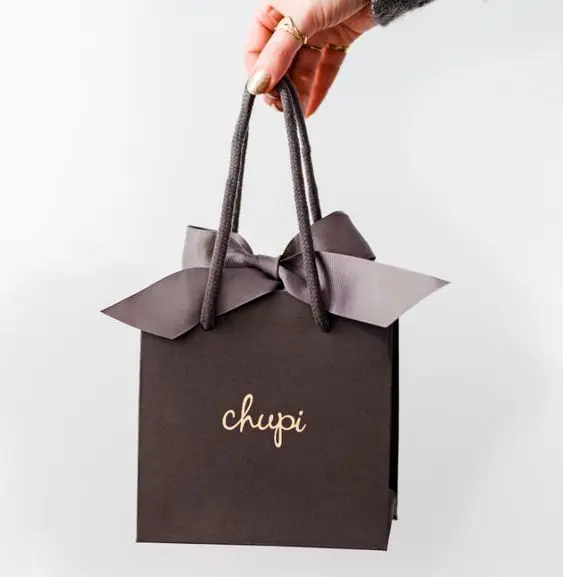 Custom Private Logo Printed Pink Small Personalized Luxury Shopping Tote Gift Paper Bags With Ribbon Handles For Jewelry