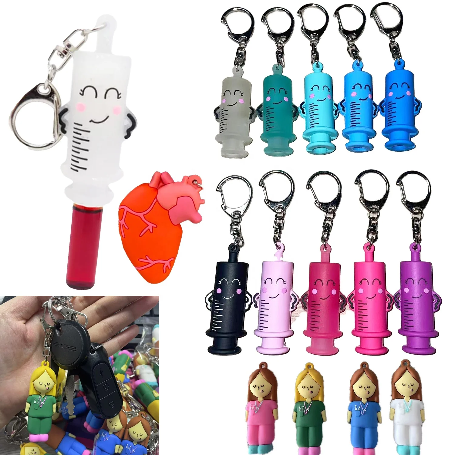 Wholesale Needle Shape Ampule Breaker Keychain Rubber Nurse Ampoule Opener Keyring Custom Breaker Keychain for Ampoule Bottle