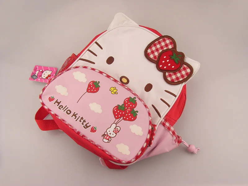 Kids Cute Cartoon Kindergarten Schoolbag Wholesale Strawberry Bow Cat Thickened Oxford Cloth Backpack for Girls