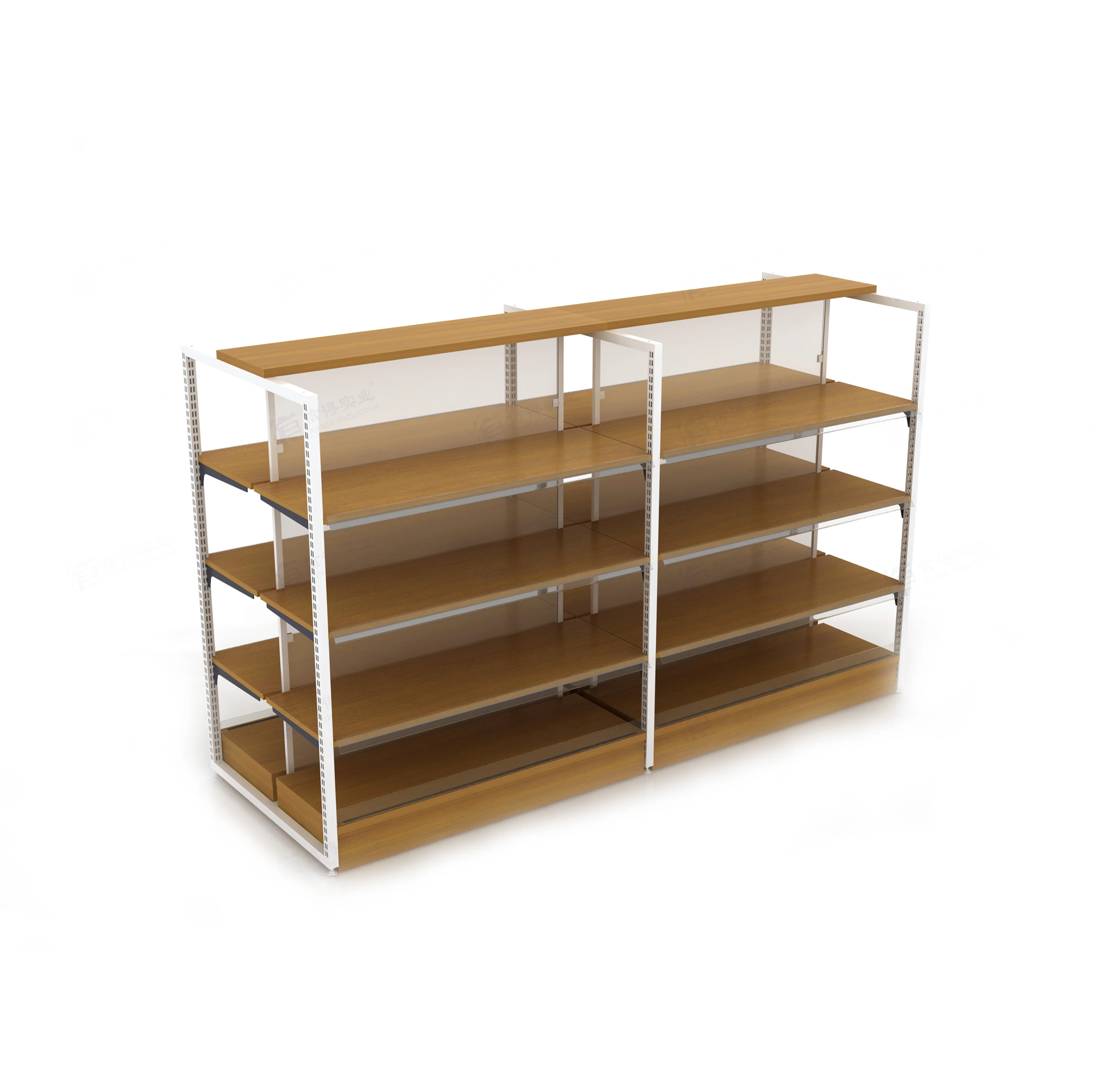 Steel Double Sided Gondola Shelving Retail Shop Cardboard Display Rack Convenient Store Racks Wood Display Stand for Supermarket