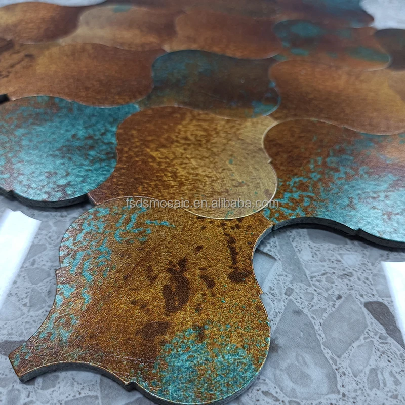 Lantern Shape Mixed Color Brushed Pattern Self Adhesive Mosaic For Bathroom Ceiling Wall Tile Aluminum Mosaic